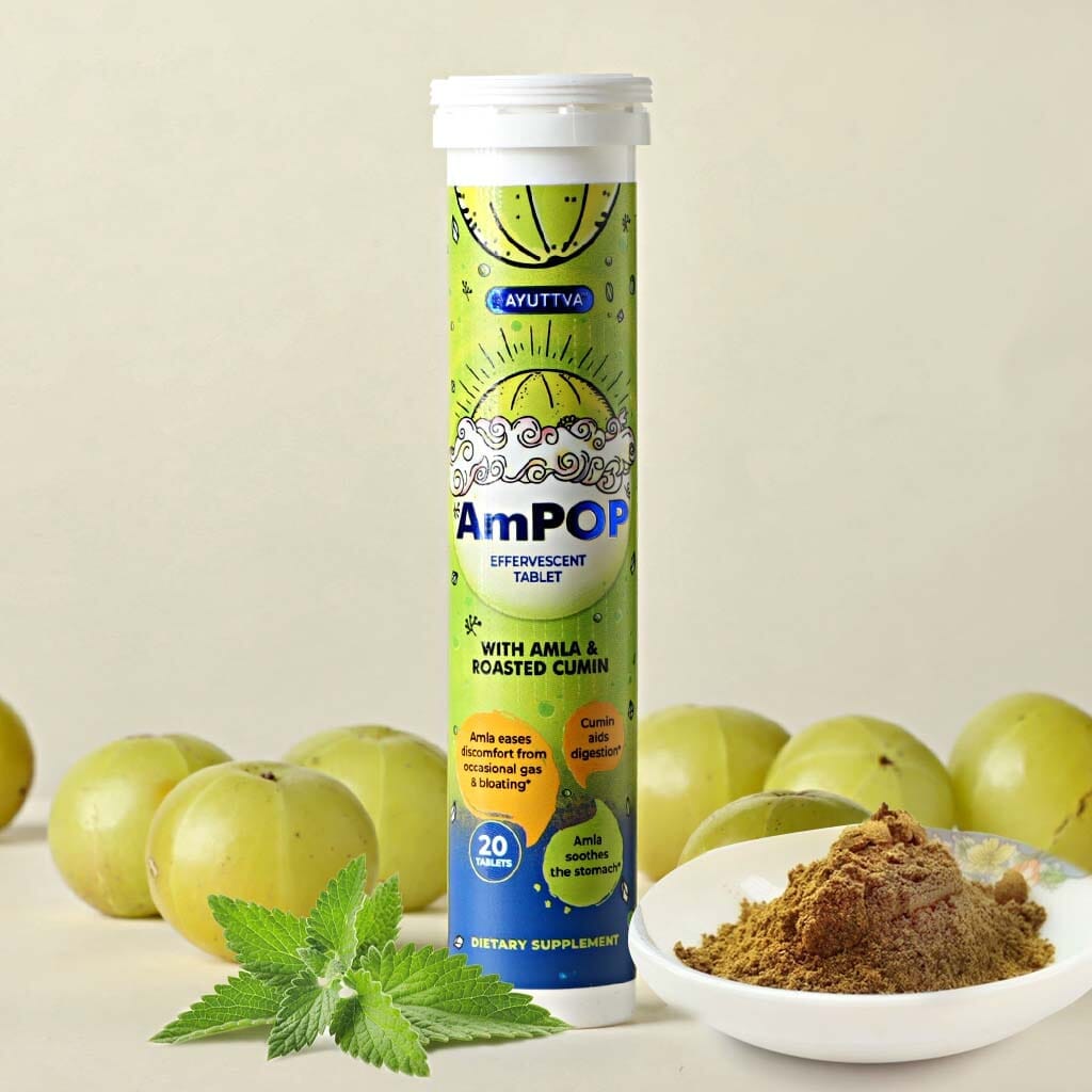 AmPop for Quick Relief from Gas & Bloat- The Only Ayurvedic Effervescent with Amla Extract and Roasted Cumin- Pack of 2 Supplements Ayuttva
