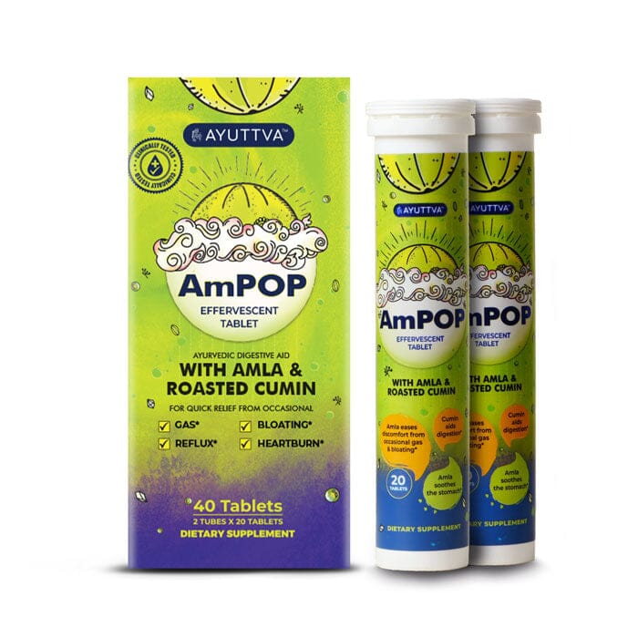 AmPOP for Quick Relief - The Only Ayurvedic Effervescent with 1500mg Amla Extract and Roasted Cumin- Pack of 2 Supplements Ayuttva
