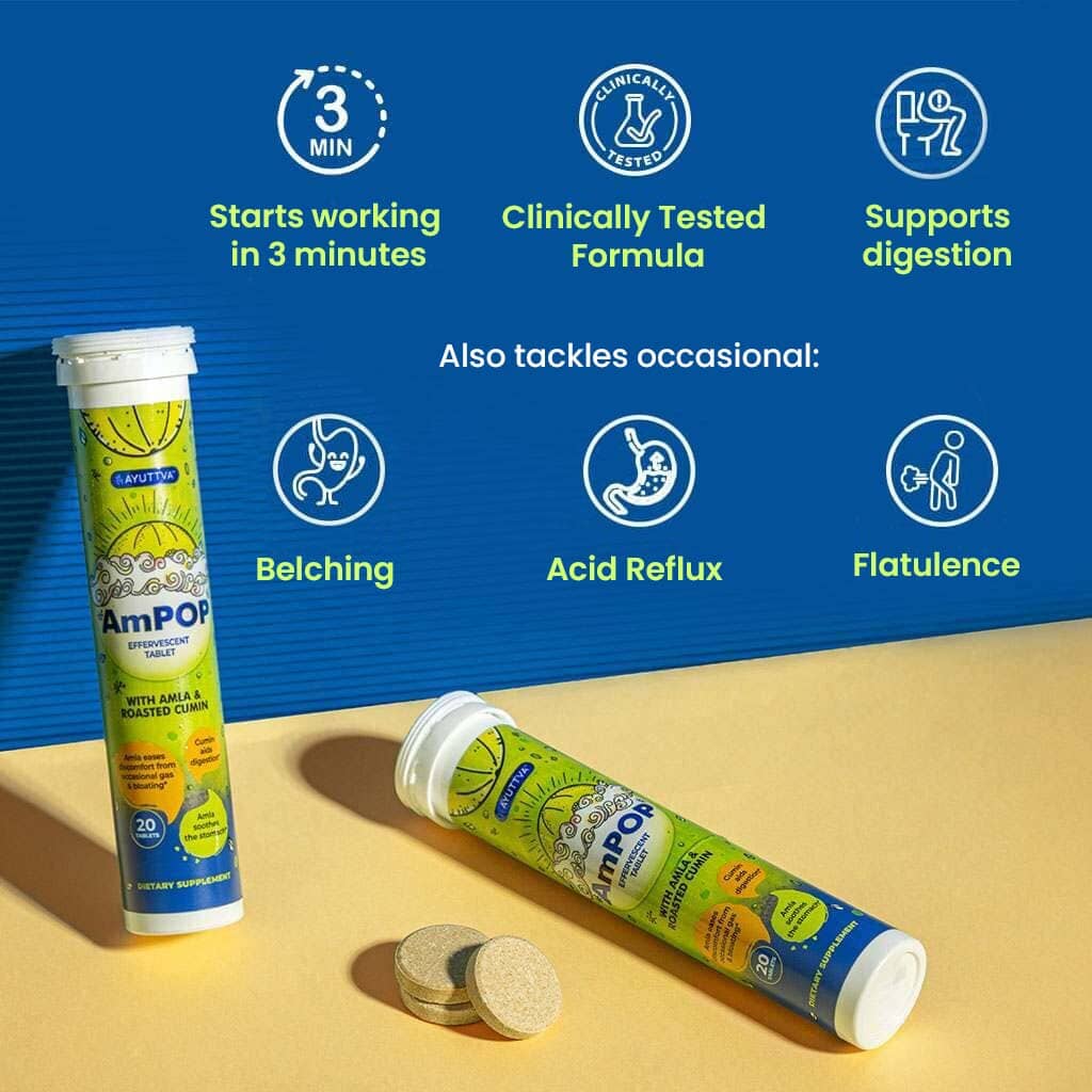 AmPOP for Quick Relief - The Only Ayurvedic Effervescent with 1500mg Amla Extract and Roasted Cumin- Pack of 2 Supplements Ayuttva