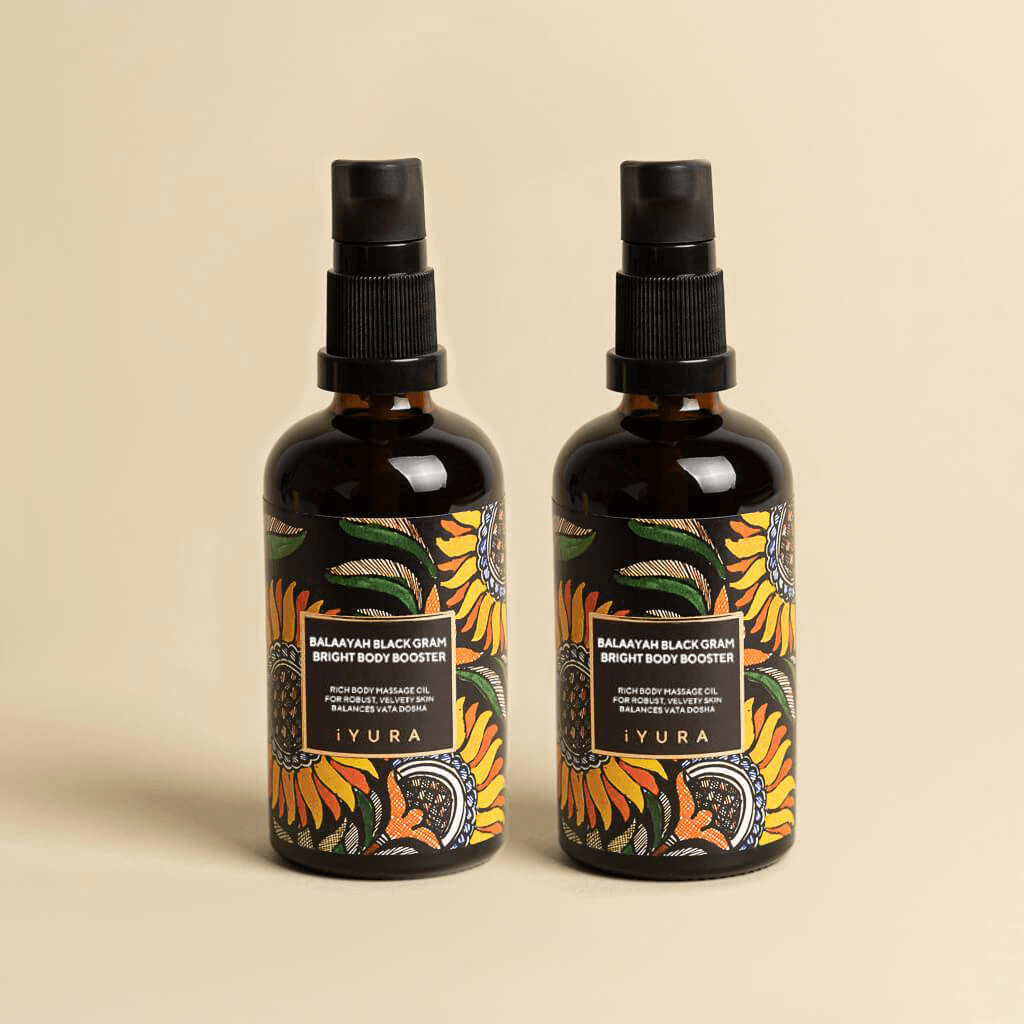 Balaayah Black Gram Bright Body Booster - With Sweet & Citrusy Aroma of Jasmine, Cardamom, Orange and Lemongrass - Pack of 2 Body Oil iYURA