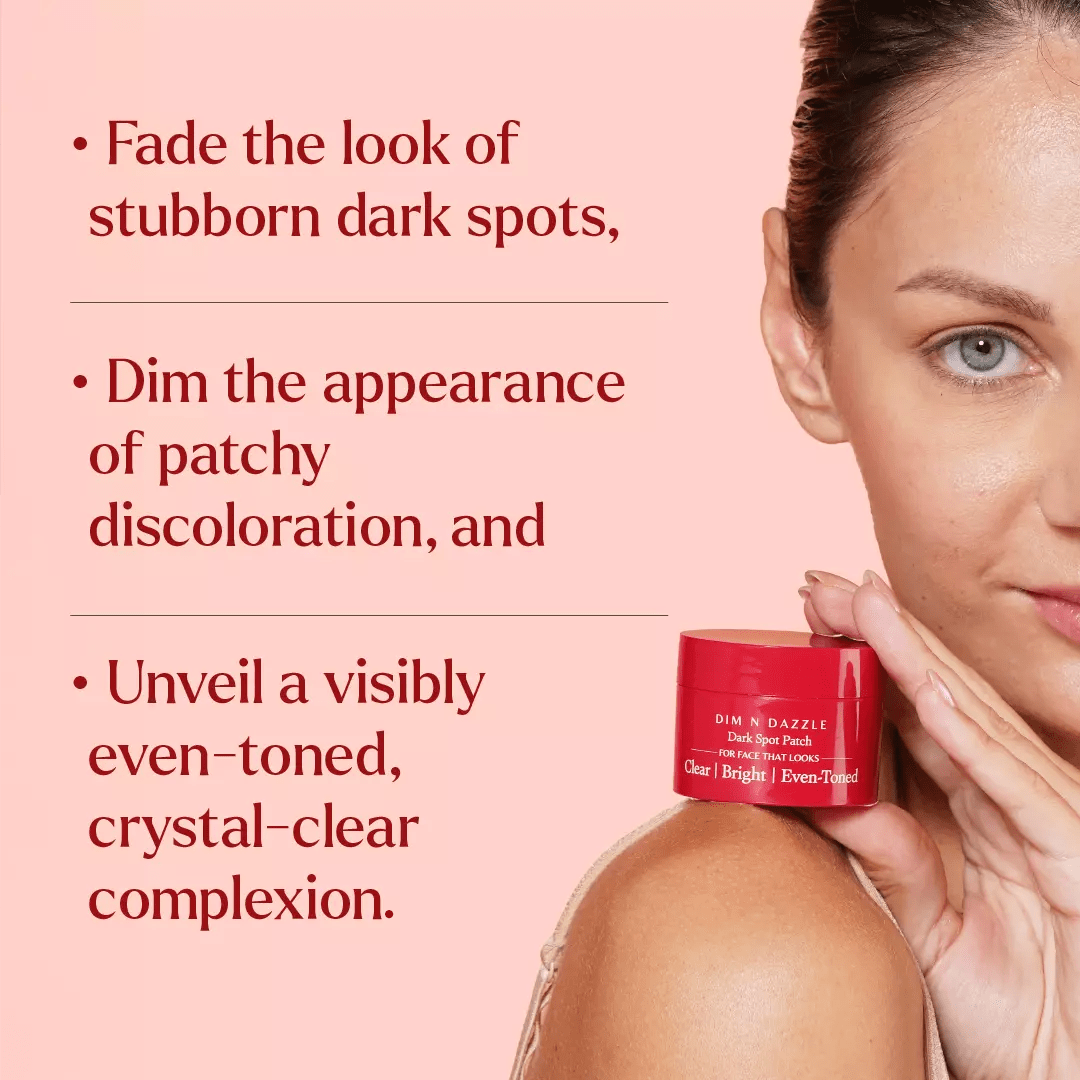 Dim N Dazzle Dark Spot Patch – Even-Tones and Brightens the look of Dark spots, Dry, Patchy Skin - Powered with East Indian Globe Thistle & Arjun Tree Bark– Best Dark Spot Patch for Crystal-Clear Complexion The Ayurveda Experience