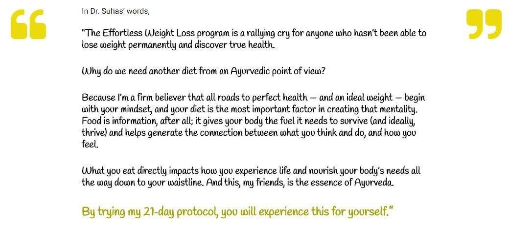 Effortless Weight Loss Platinum Experience Ayurveda