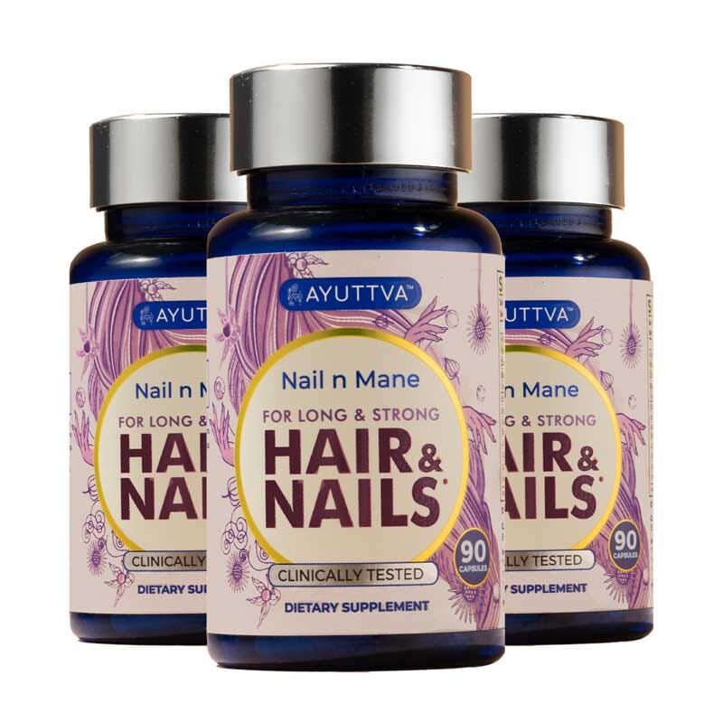 Nail n Mane | Ayurvedic Supplement for Healthy, Strong and Lustrous Hair and Nails - Pack of 3 Supplements Ayuttva