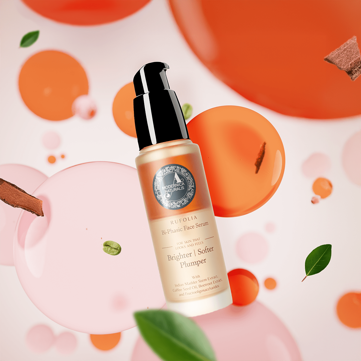 Rufolia Bi-Phasic Face Serum – Brightens, Softens and Plumps Dull, Crepey, Aging Skin – Water-Oil Hybrid Serum with Manjistha, Tomato, Coffee Seed & Plant-based Squalane – Best Bi-Phasic Face Serum For Mature Skin - With Clinically Proven Ingredients Face Serum A Modernica Naturalis