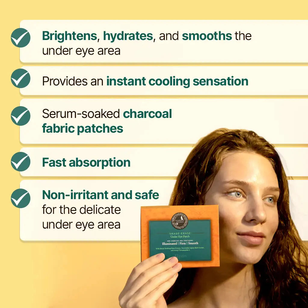 Shade-Erase Under-Eye Patches – Brighten, De-Puff, Instantly Cool Dull, Dark Under-Eyes – Innovative Formula with Jasmine, Arjuna & Tetrapeptides – Best Charcoal Under-Eye Patches for Mature Skin - With Clinically Tested Ingredient Combinations Eye Care A Modernica Naturalis