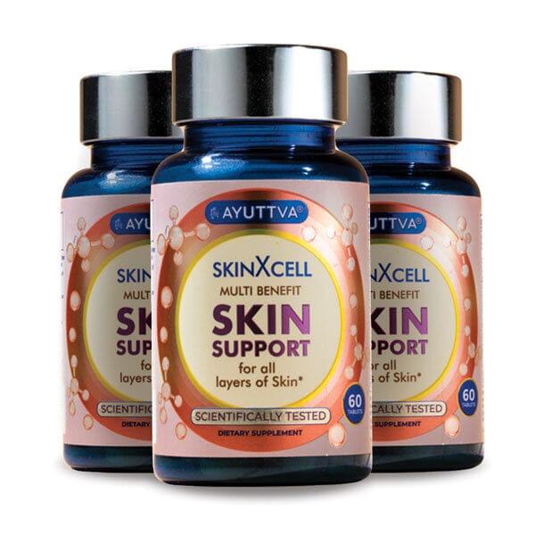 SkinXcell : Multi Benefit Skin Support For ALL Layers | VEGAN Collagen Booster - Pack of 3 Supplements Ayuttva