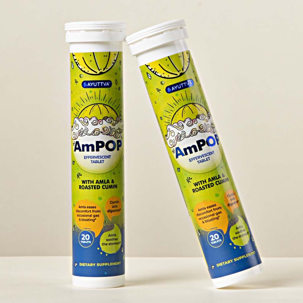 AmPop for Quick Relief from Gas &amp; Bloat- The Only Ayurvedic Effervescent with Amla Extract and Roasted Cumin Supplements Ayuttva 