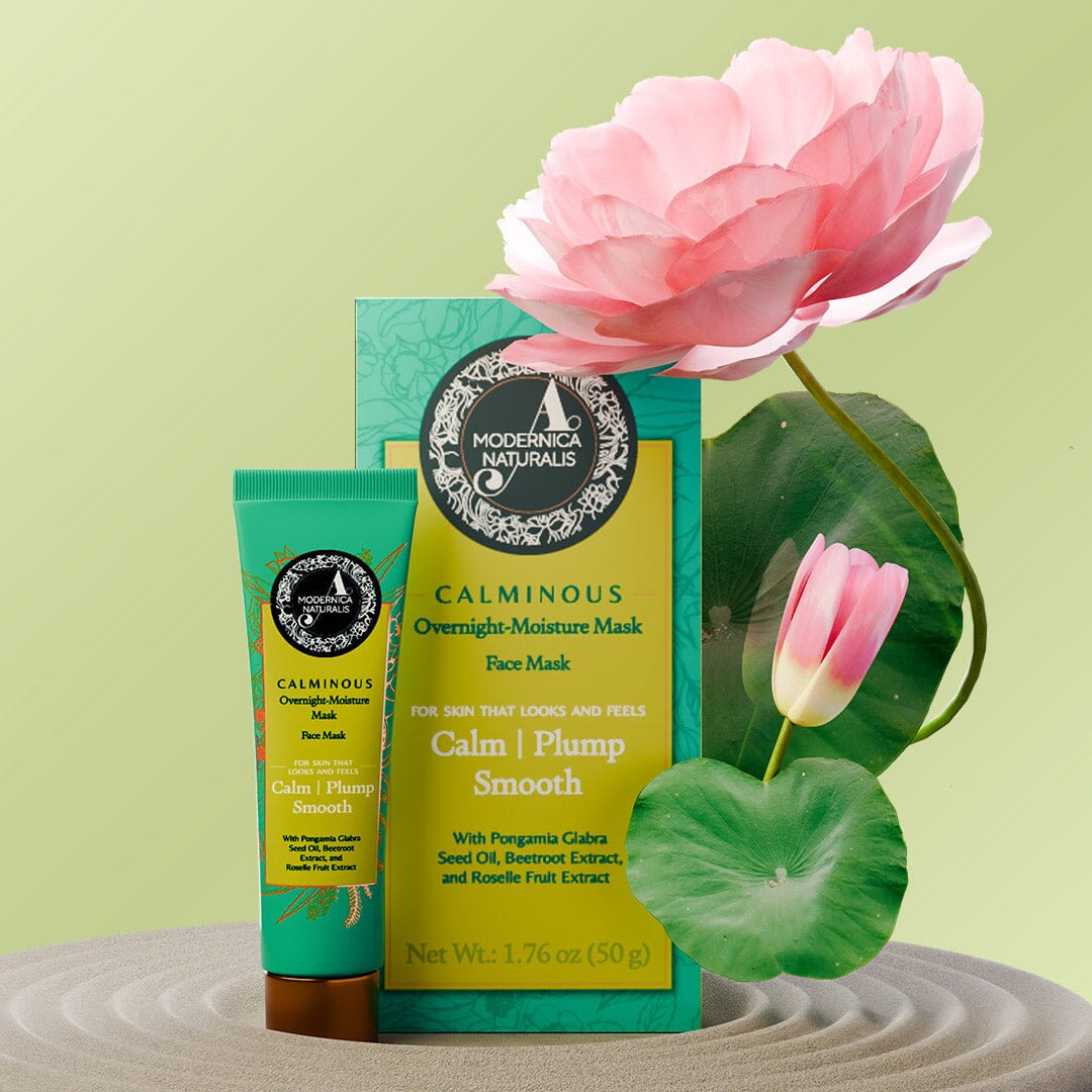 Calminous Overnight-Moisture Mask – Plumps, Soothes &amp; Moisturizes Dull, Dry, Aging Skin - Potent Ayurvedic Formula with Sacred Lotus and Roselle – Best Overnight Mask for Mature Skin – With Clinically Tested Ingredients Face Mask A Modernica Naturalis 