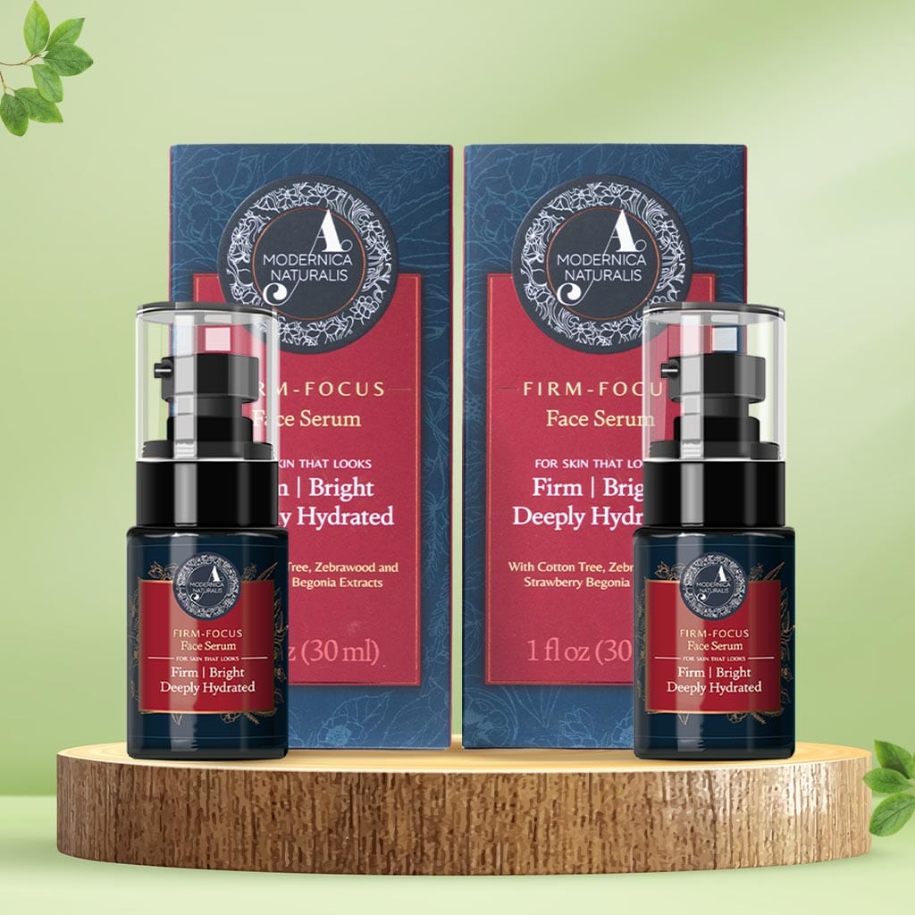 Firm-Focus Face Serum - Firms, Brightens &amp; Hydrates Aging, Crepey Skin - Focused-Firming Formula with Cotton Tree, Zebrawood, Strawberry Begonia - The Best Face Serum for Loose, Saggy Facial Skin - Pack of 2 Face serum A Modernica Naturalis 