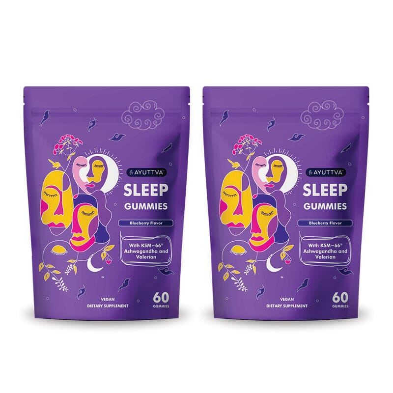 Sleep Gummies with KSM 66 Ashwagandha and Valerian Root for Blissful Sleep | Tasty Blueberry Flavor - Pack of 2 Supplements Ayuttva 