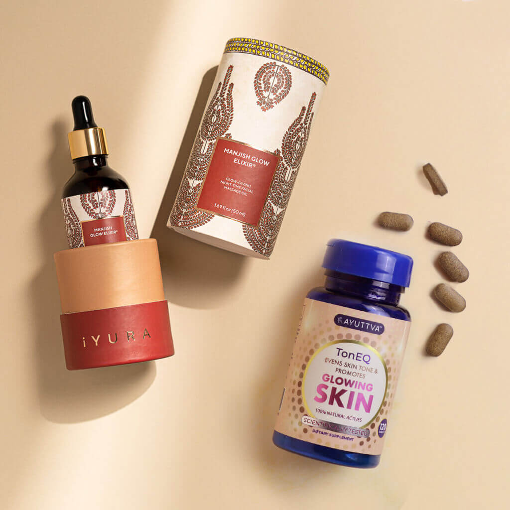 Spotless Inside-Out Beauty Kit: Night-Time Oil for the Face &amp; Daily Dietary Supplement for Spotless Complexion Beauty set The Ayurveda Experience 